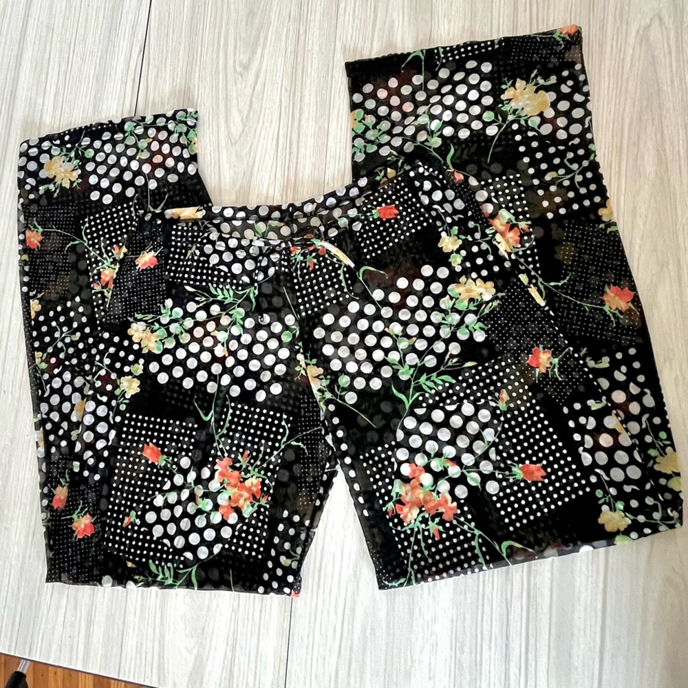 Black Floral & Polka Dot Sheer Resort Pants
